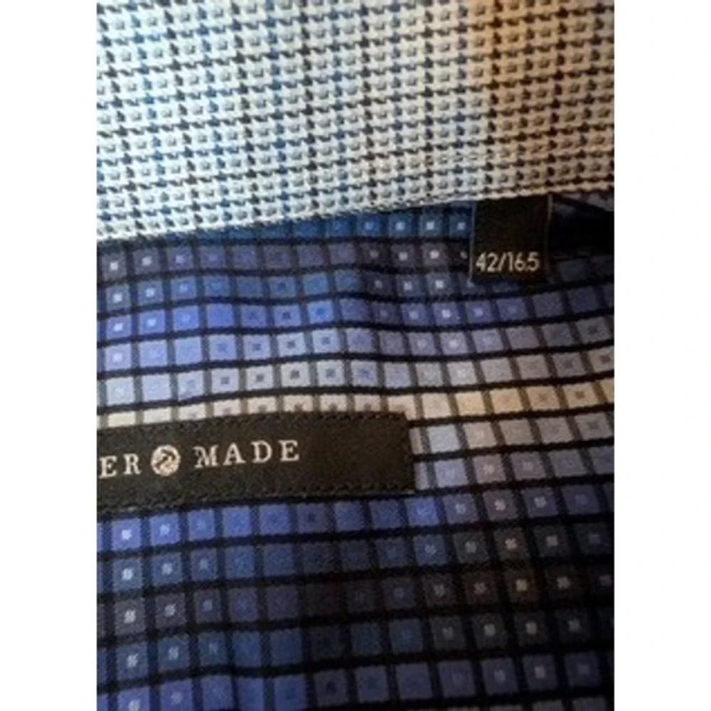 Hammer Made‎ Men's Blue square Patterned Long Sleeve Dress Shirt Size 42 16.5